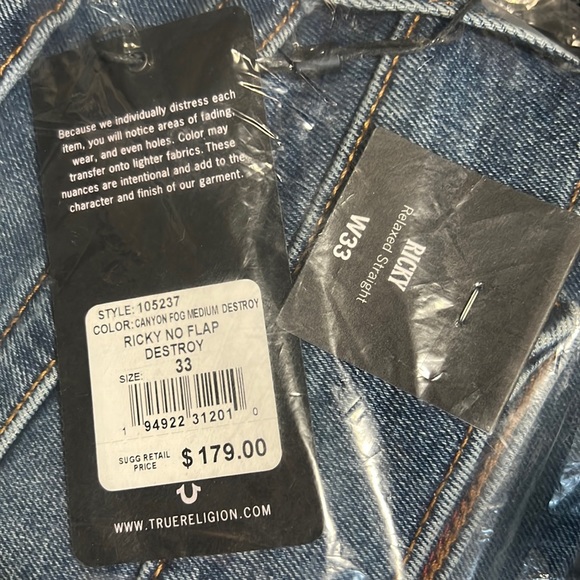 True Religion Ricky Straight Leg Jean in Canyon Fog Medium Destroy - Picture 1 of 8